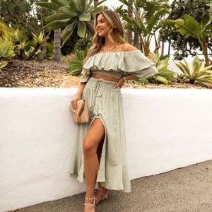 Huma Cotton Off the Shoulder Crop Top and Maxi Skirt